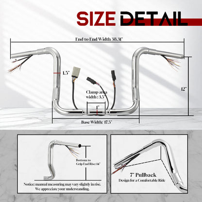 For Harley Touring 2008-2013 Prewired Bagger Handlebars with CAN-Bus Wire and TBW
