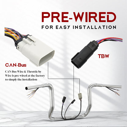 For Harley Touring 2008-2013 Prewired Bagger Handlebars with CAN-Bus Wire and TBW