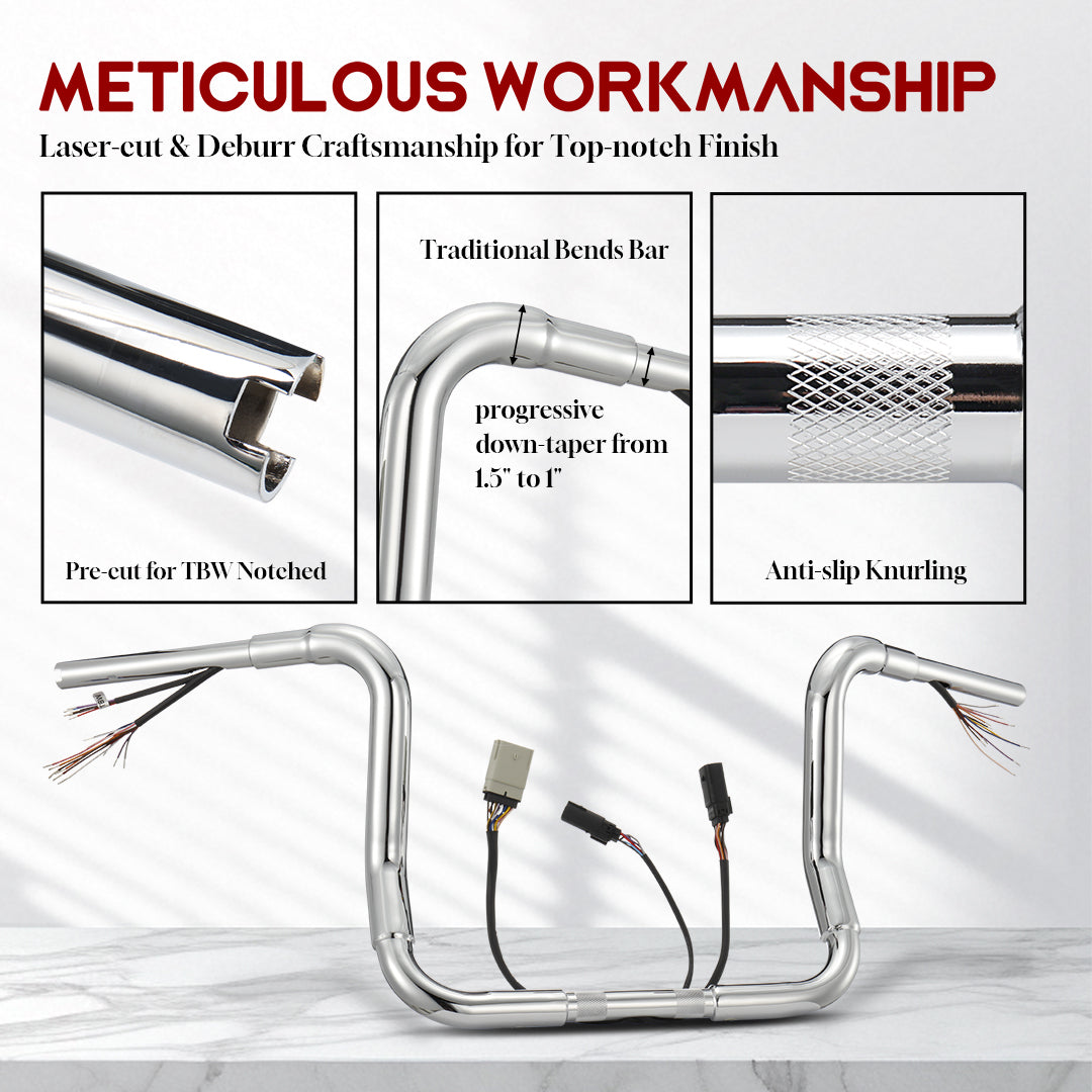 For Harley Touring 2008-2013 Prewired Bagger Handlebars with CAN-Bus Wire and TBW