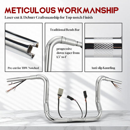 For Harley Touring 2008-2013 Prewired Bagger Handlebars with CAN-Bus Wire and TBW