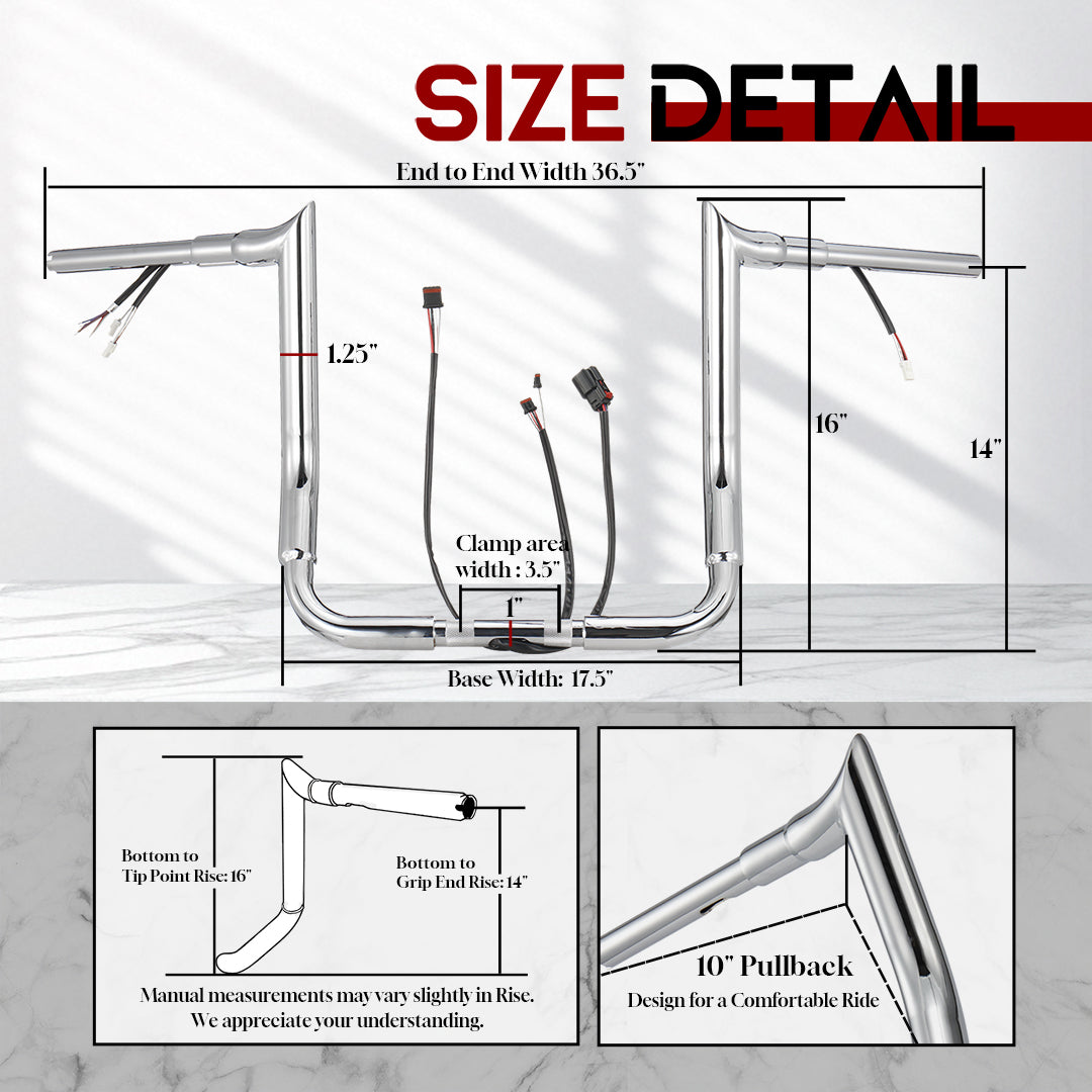 For Harley Touring 2014-2015 Prewired Handlebars 1.5 Inch Fat Ape Hangers