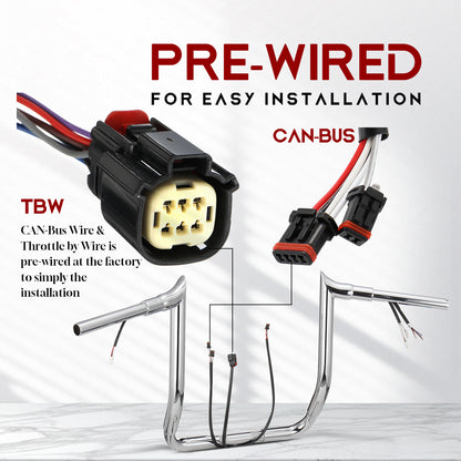 For Harley Touring 2014-2015 Prewired Handlebars 1.5 Inch Fat Ape Hangers