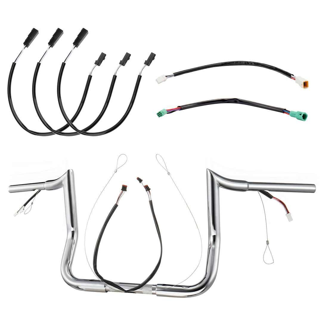 For Harley Touring 2014-2023 Meathook 1.25 Inch Pre-wried Handlebars with CAN-Bus Wire and Guiding Line