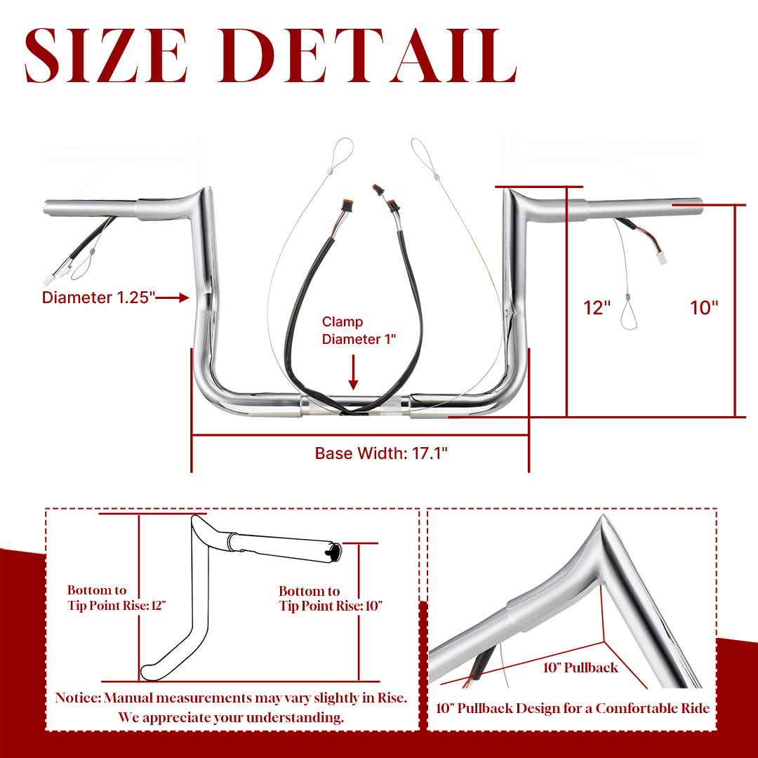 For Harley Touring 2014-2023 Meathook 1.25 Inch Pre-wried Handlebars with CAN-Bus Wire and Guiding Line