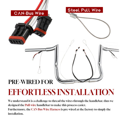 For Harley Touring 2014-2023 Meathook 1.25 Inch Pre-wried Handlebars with CAN-Bus Wire and Guiding Line