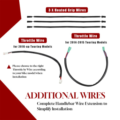 For Harley Touring 2014-2023 Meathook 1.25 Inch Pre-wried Handlebars with CAN-Bus Wire and Guiding Line