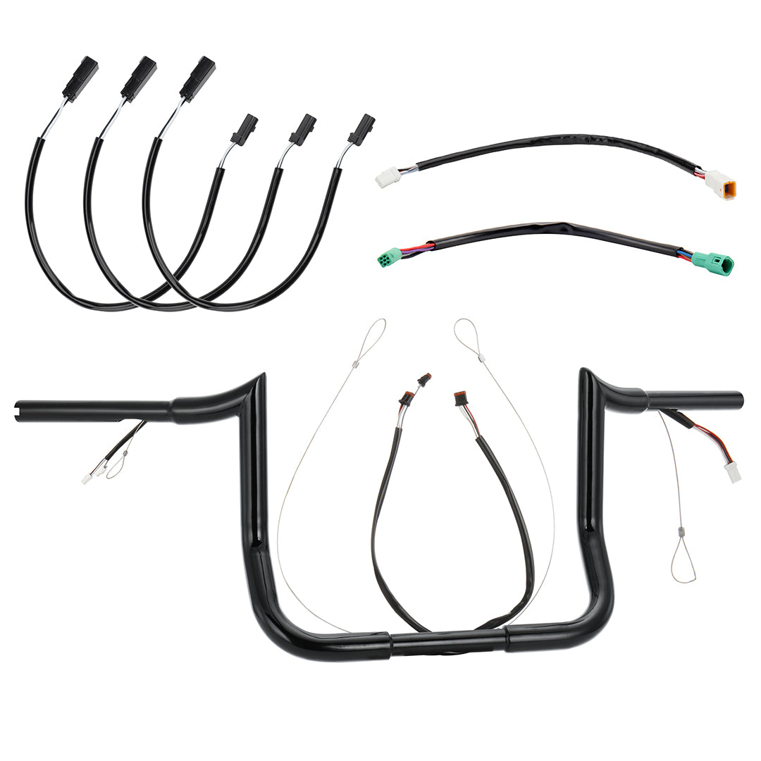For Harley Touring 2014-2023 Meathook 1.25 Inch Pre-wried Handlebars with CAN-Bus Wire and Guiding Line