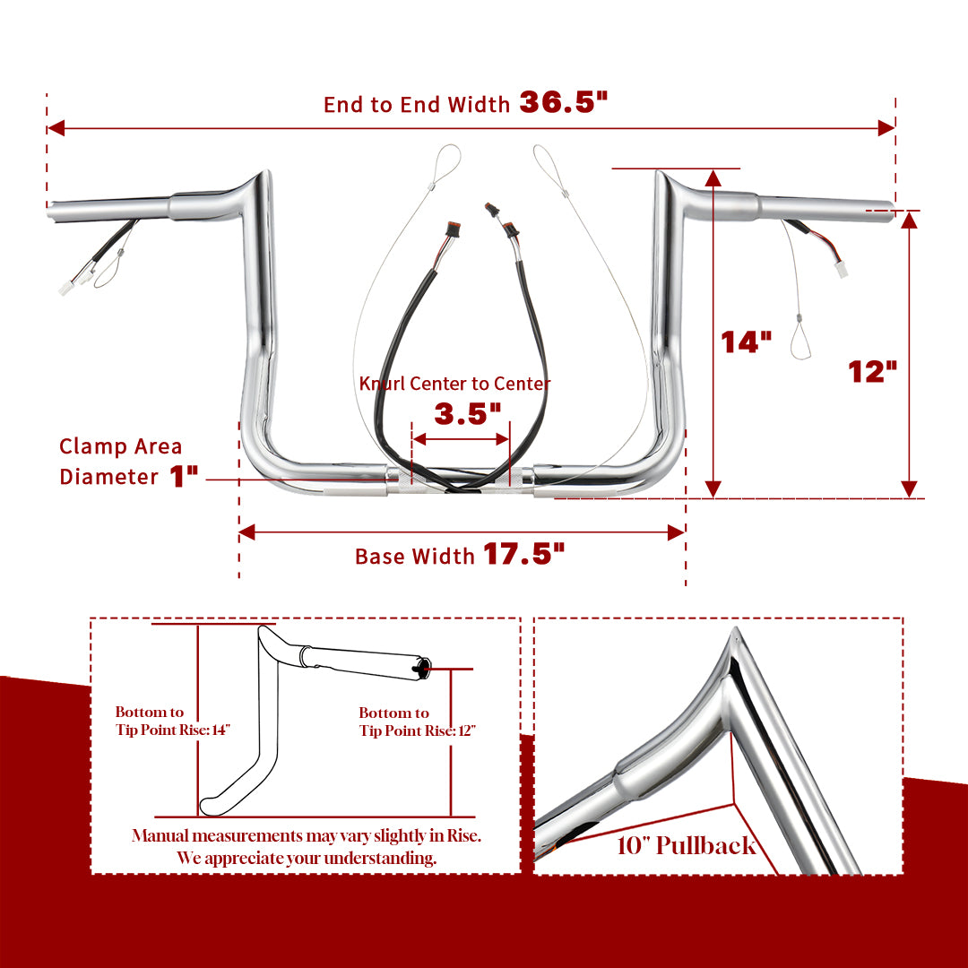 For Harley Touring 2014-2023 Meathook 1.25 Inch Fat Ape Hangers Pre-wried Handlebars