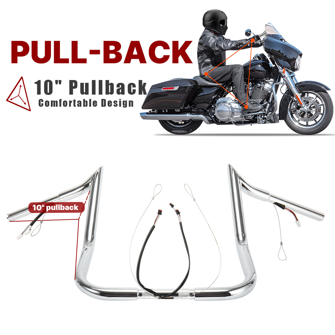 For Harley Touring 2014-2023 Meathook 1.25 Inch Fat Ape Hangers Pre-wried Handlebars