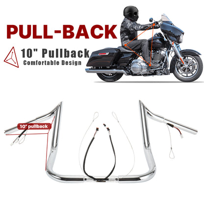 For Harley Touring 2014-2023 Meathook 1.25 Inch Fat Ape Hangers Pre-wried Handlebars