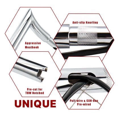 For Harley Touring 2014-2023 Meathook 1.25 Inch Fat Ape Hangers Pre-wried Handlebars