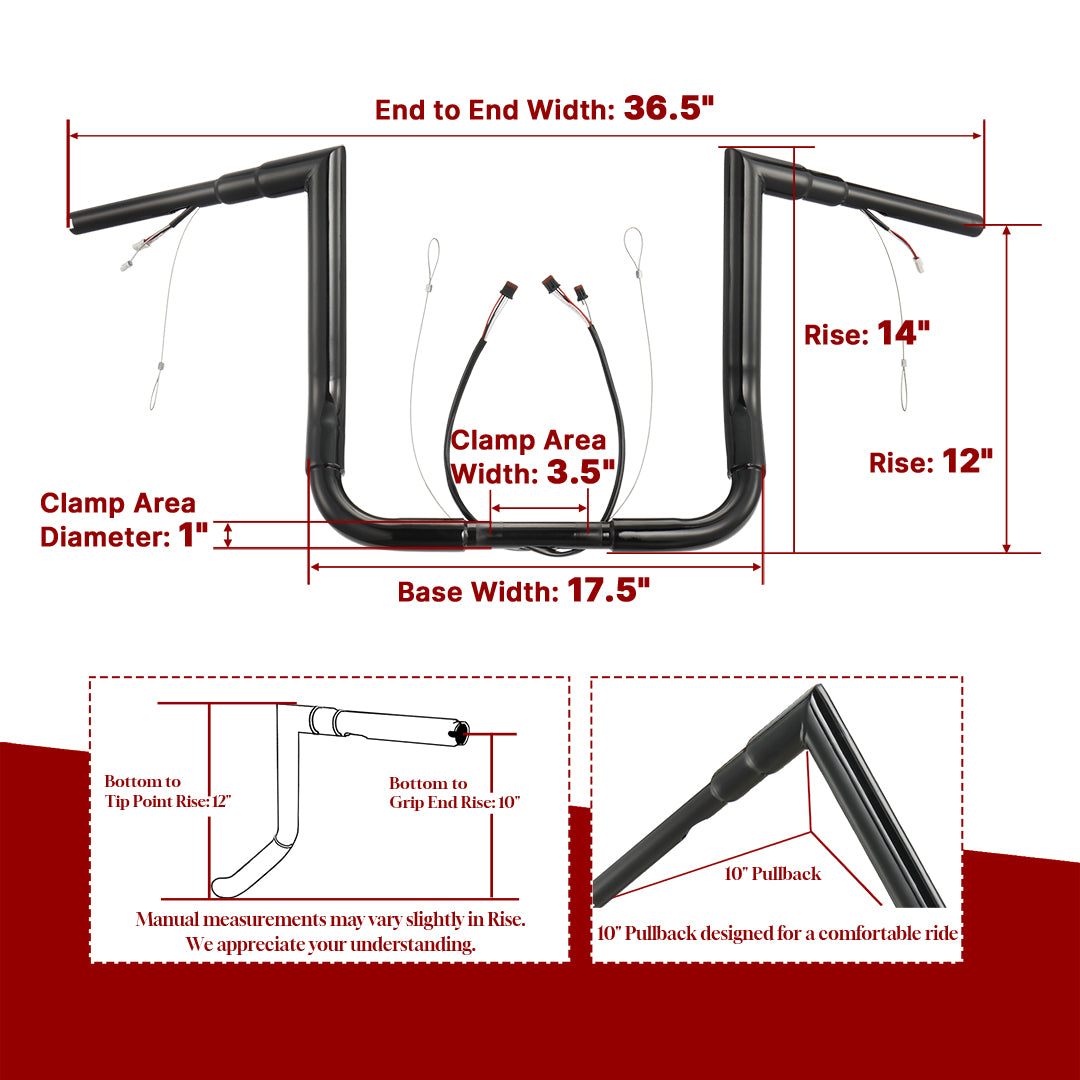 For Harley Touring 2014-2023 Prewired Handlebars with CAN-Bus Wire and Pull-wire