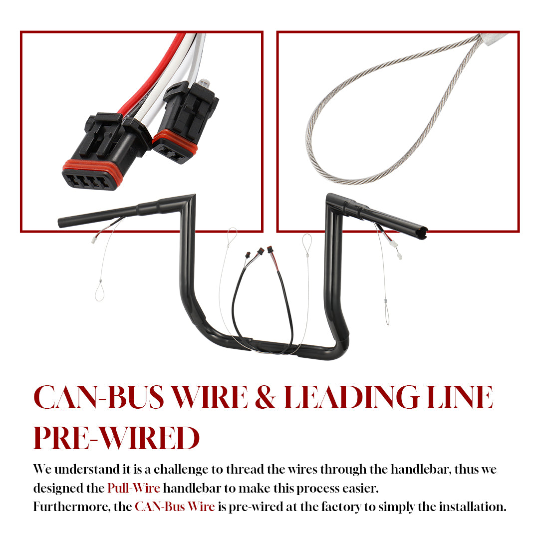 For Harley Touring 2014-2023 Prewired Handlebars with CAN-Bus Wire and Pull-wire