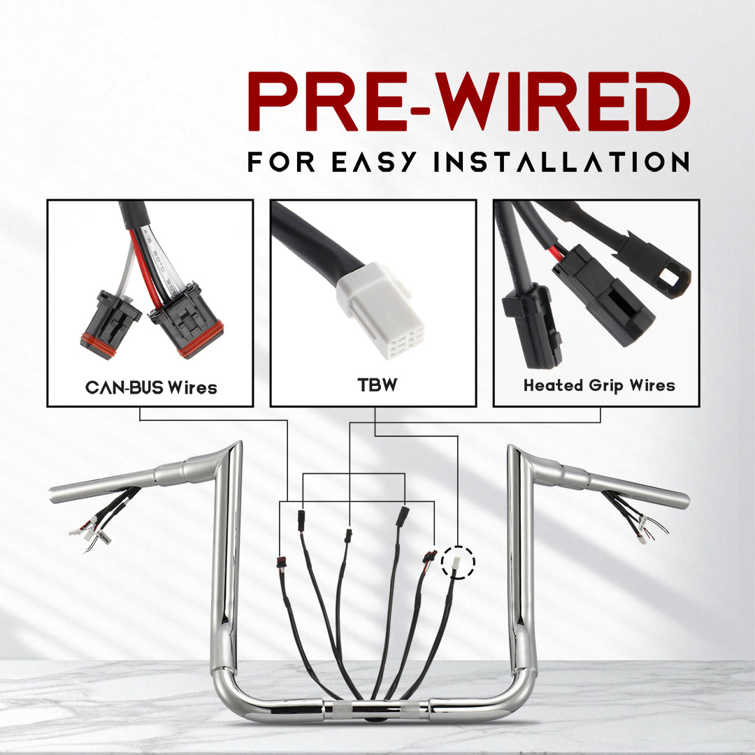 For Harley Touring 2016-2023 Meathook Prewired Handlebars with CAN-Bus/TBW
