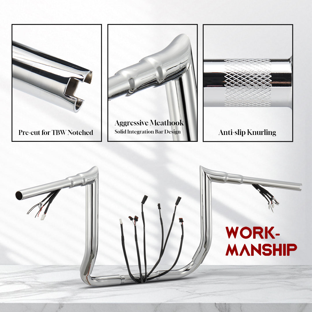For Harley Touring 2016-2023 Meathook Prewired Handlebars with CAN-Bus/TBW