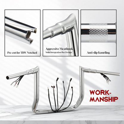 For Harley Touring 2016-2023 Meathook Prewired Handlebars with CAN-Bus/TBW