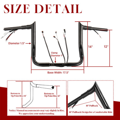 For Harley Touring 2016-2023 Meathook 1.5 Inch Fat Prewired Handlebar with CAN-Bus/TBW