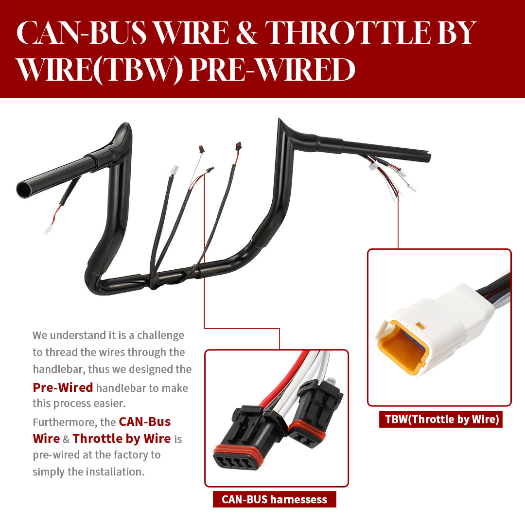 For Harley Touring 2016-2023 Meathook 1.5 Inch Fat Prewired Handlebar with CAN-Bus/TBW