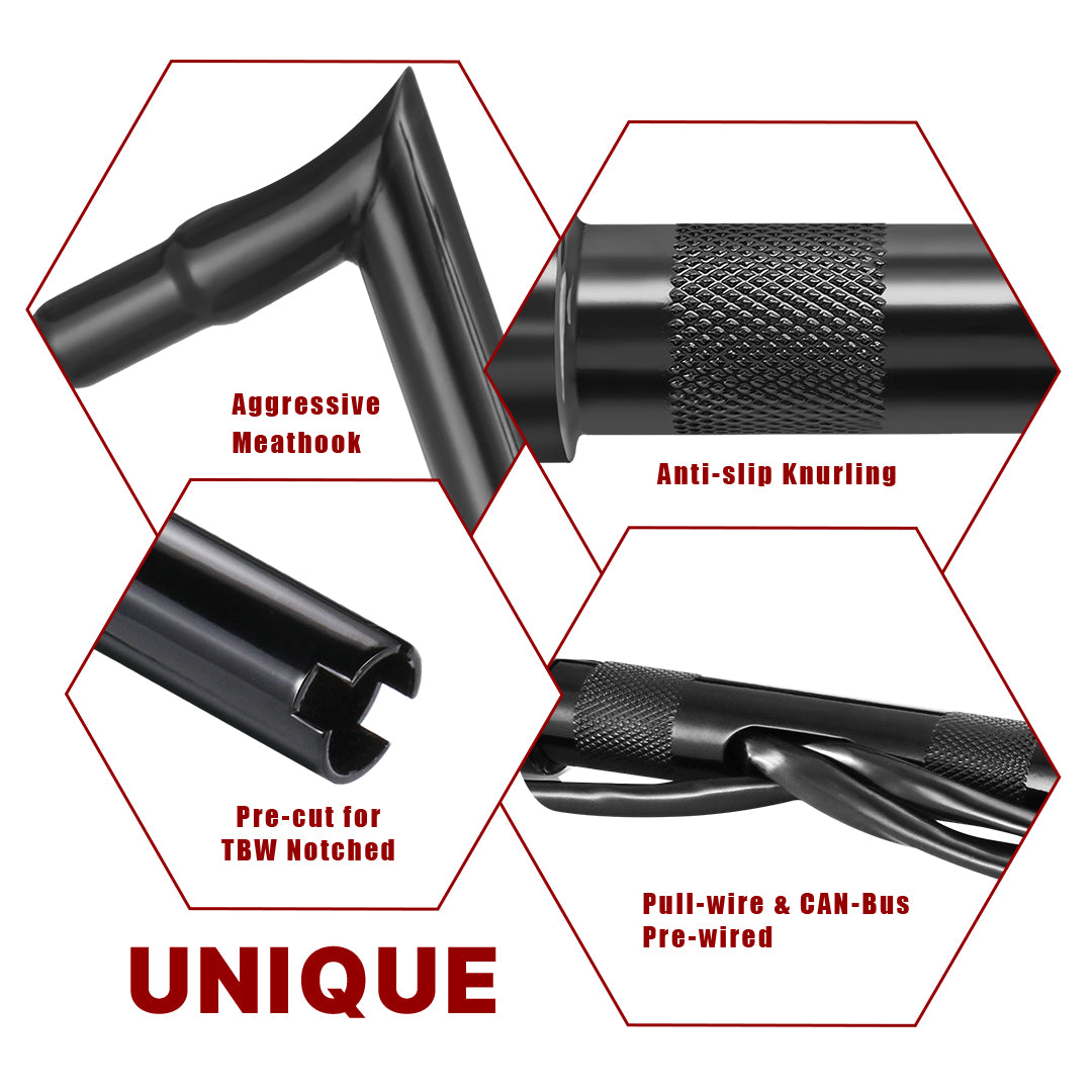 For Harley Touring 2016-2023 Meathook 1.5 Inch Fat Prewired Handlebar with CAN-Bus/TBW