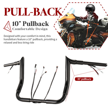 For Harley Touring 2016-2023 Meathook 1.5 Inch Fat Prewired Handlebar with CAN-Bus/TBW