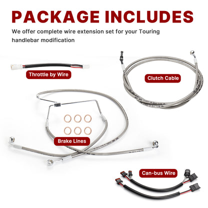 For Harley Touring 2017-2020 Cable Extension Kit with Clutch Cable Brake Line Electronic Throttle TBW CAN-Bus Wire without ABS Model