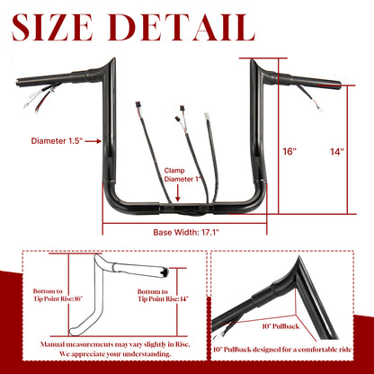 For Harley Touring 2017-2020 with ABS Meathook Prewired Handlebars with TBW & CAN-Bus Wire