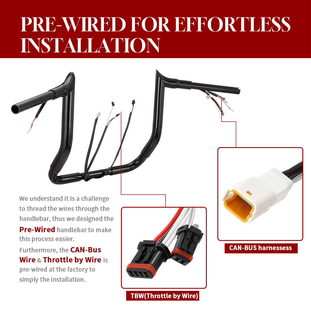 For Harley Touring 2017-2020 with ABS Meathook Prewired Handlebars with TBW & CAN-Bus Wire
