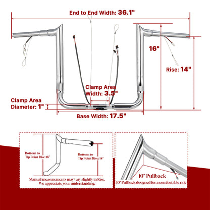 For Harley Touring 2014-2023 Meathook Prewired Handlebars with CAN-Bus Wire and Guiding Line