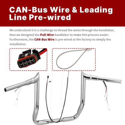 For Harley Touring 2014-2023 Meathook Prewired Handlebars with CAN-Bus Wire and Guiding Line