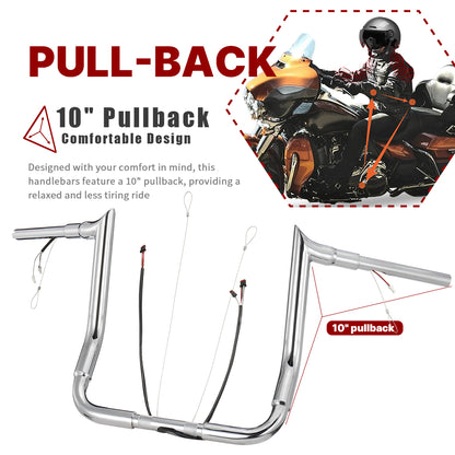 For Harley Touring 2014-2023 Meathook Prewired Handlebars with CAN-Bus Wire and Guiding Line