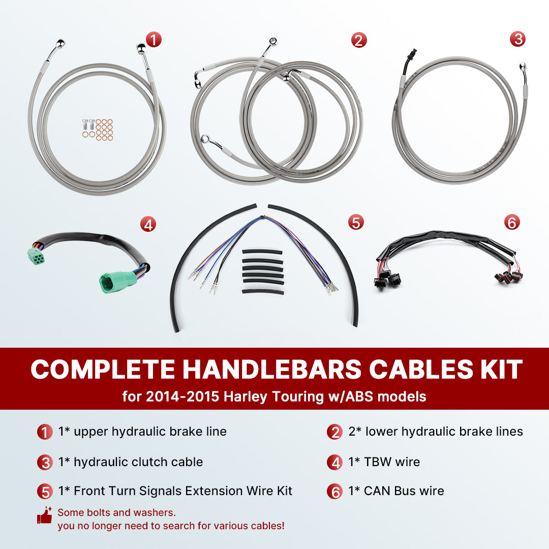 Front Turn Signals Extension Wire & CAN-Bus & TBW Wires & Brake Line for Harley Touring 2014-2016 with ABS, Non Cruise Control