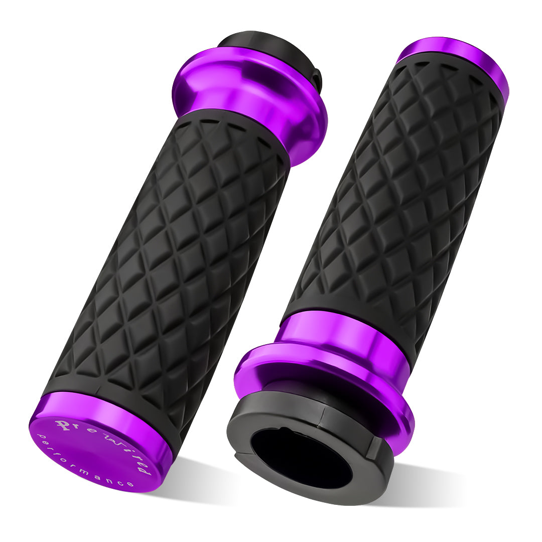 1" Handlebar Grips CNC 6061 Aluminum Electronic Throttle Hand Grip for Harley 2008-2024 Touring Softail Dyna with Rear End Cap