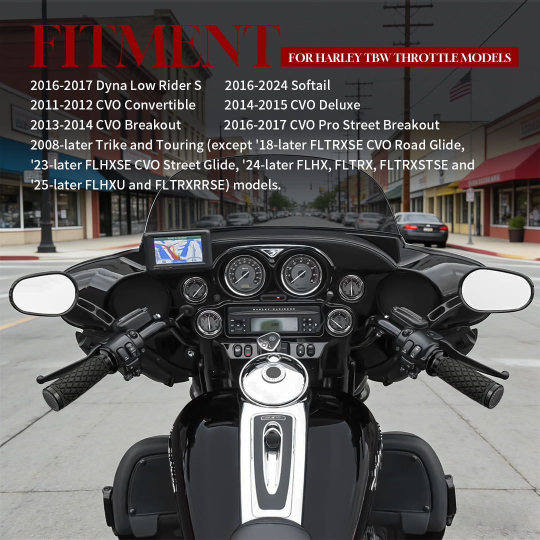 1" Handlebar Grips CNC 6061 Aluminum Electronic Throttle Hand Grip for Harley 2008-2024 Touring Softail Dyna with Rear End Cap