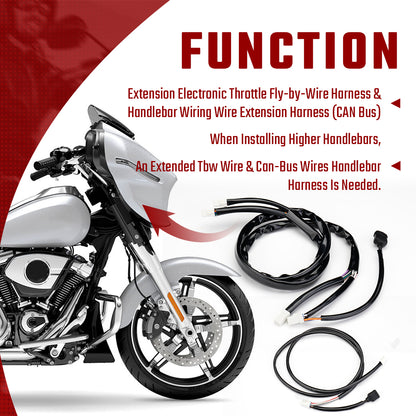 Handlebar Wiring Wire Extension Harness (CAN Bus) & Extended Throttle by Wire (TBW) for Harley Street Glide 2023-Later