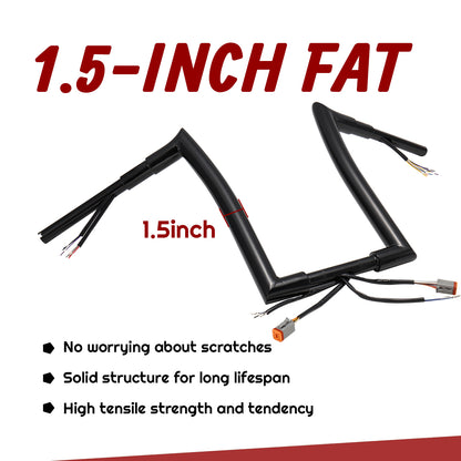 For Harley 1996-2006 1.5 Inch Meathook 12"/14"/16" Pre-wired Handlebars