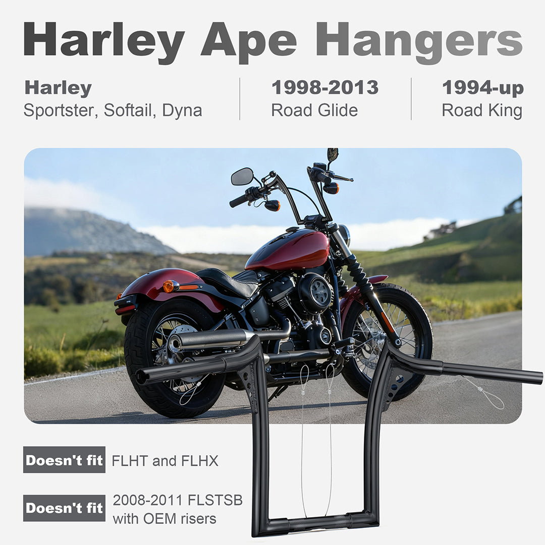For Harley 1998-2013 1.25 inch fat Ape Hangers Meathook Bars