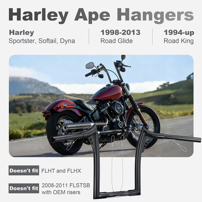 For Harley 1998-2013 1.25 inch fat Ape Hangers Meathook Bars