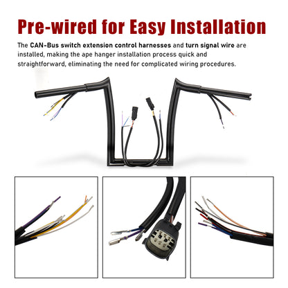 For Harley 2007-2013 1.25 Inch Meathook Pre-wired Handlebars