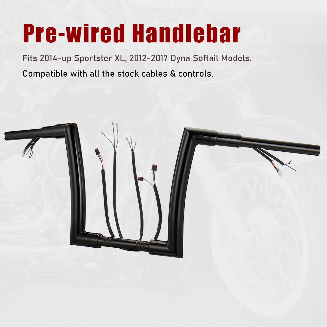 For Harley 2012-2017 Ape Hanger 1.5 Inch Meathook Pre-wired Handlebars