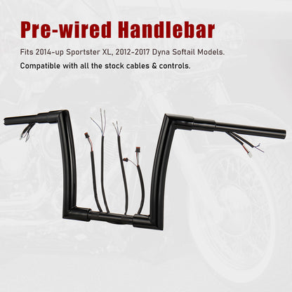 For Harley 2012-2017 Ape Hanger 1.5 Inch Meathook Pre-wired Handlebars