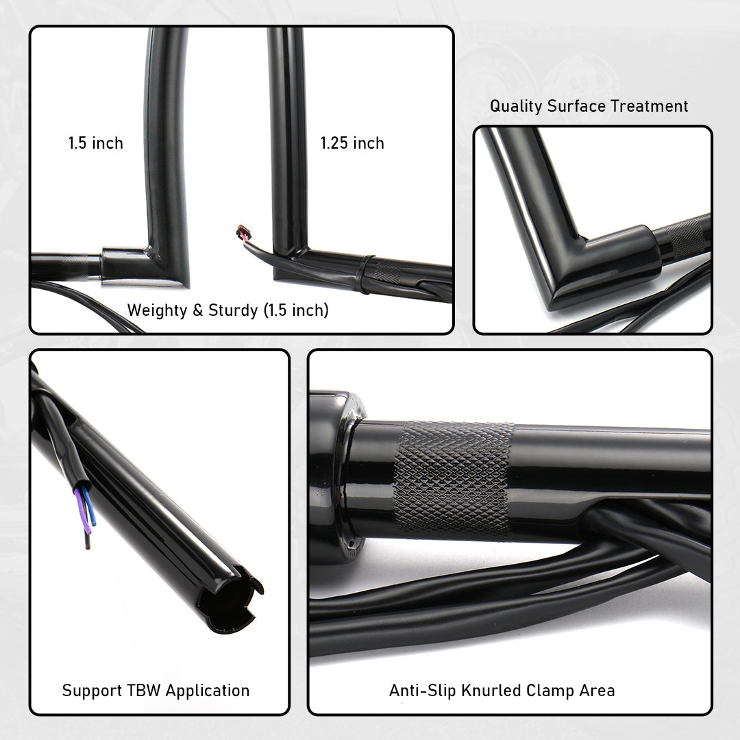 For Harley 2012-2017 Ape Hanger 1.5 Inch Meathook Pre-wired Handlebars