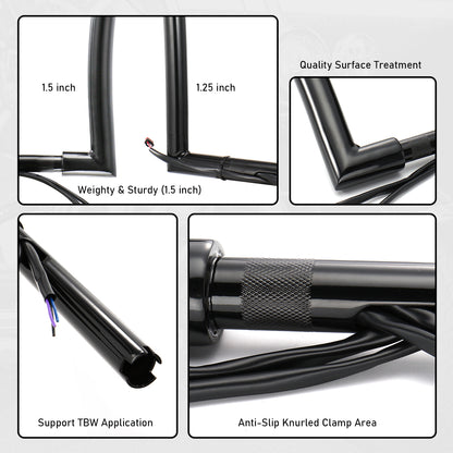 For Harley 2012-2017 Ape Hanger 1.5 Inch Meathook Pre-wired Handlebars