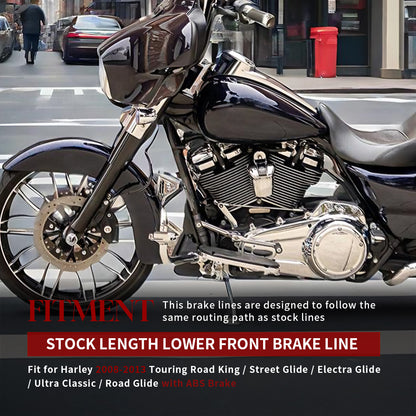 Lower Front Brake Line Stainless Steel Braided Brake Cable Kit for Harley 2008-2013 With ABS