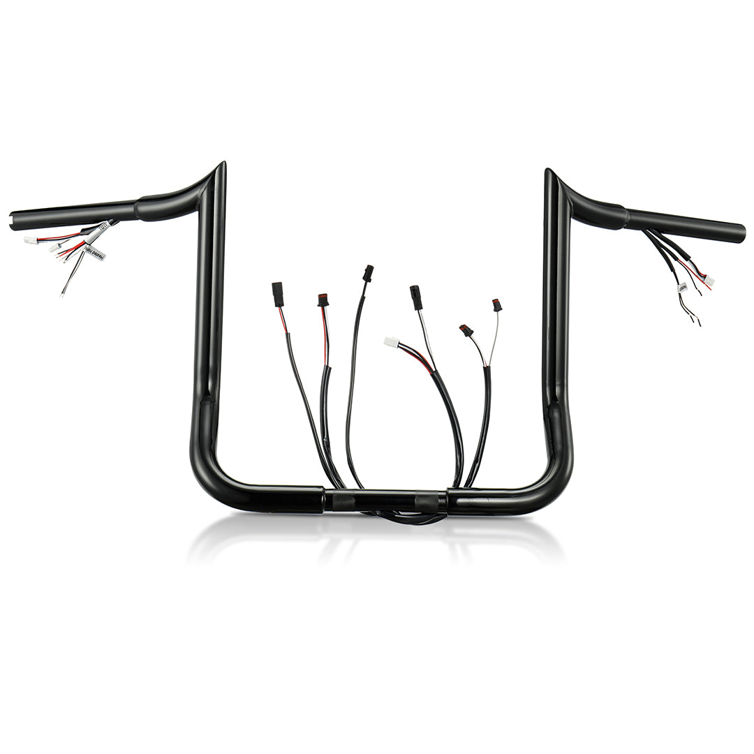 Meathook Monkey Bar 1.25 Inch Bagger Handlebars with Heated Grip Wires for Harley Touring 2016-2023