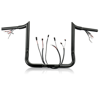 Meathook Monkey Bar 1.25 Inch Bagger Handlebars with Heated Grip Wires for Harley Touring 2016-2023