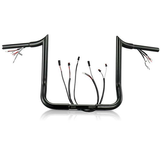 Meathook Monkey Bar 1.25 Inch Bagger Handlebars with Heated Grip Wires for Harley Touring 2016-2023