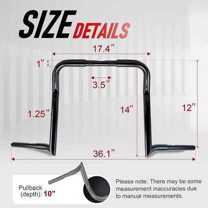Meathook Monkey Bar 1.25 Inch Bagger Handlebars with Heated Grip Wires for Harley Touring 2016-2023