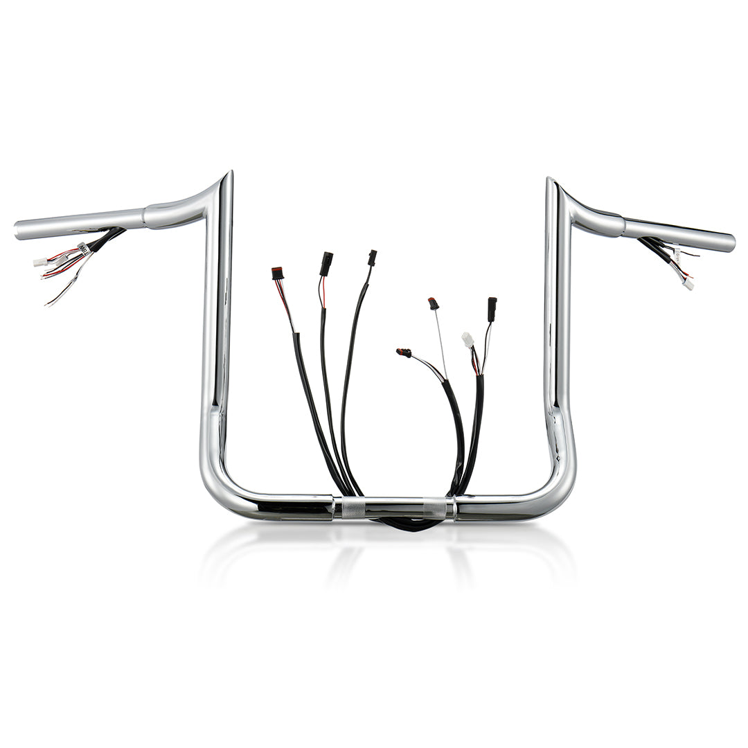 Meathook Monkey Bar 1.25 Inch Bagger Handlebars with Heated Grip Wires for Harley Touring 2016-2023