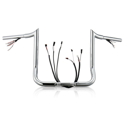 Meathook Monkey Bar 1.25 Inch Bagger Handlebars with Heated Grip Wires for Harley Touring 2016-2023
