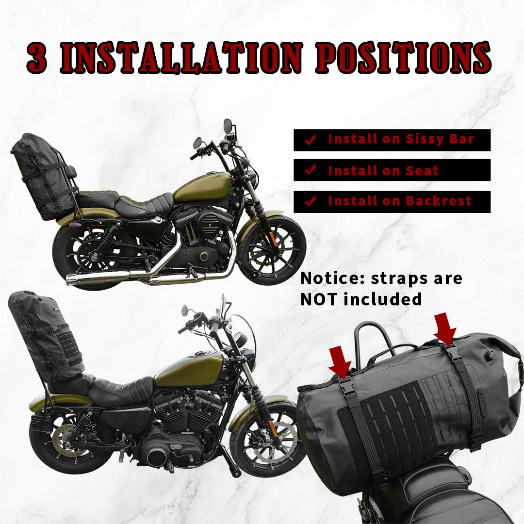 Motorcycle Sissy Bar Bag Luggage Dry Backpack Tail Backrest Bag 35L Duffle Gear for Motorbike Riding Touring Camping Outdoor Trip Travel